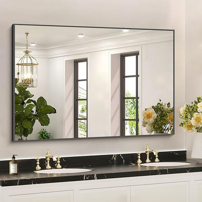 36x50inch Bathroom Mirror, Black Rectangle Mirrors with Thin Metal Frame, Large Rectangular Wall Mirror for Bathroom, Living Roomm, Hair Salon, Big Farmehouse Mirror Hang Horizontal/Vertical