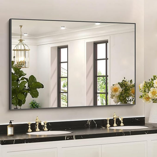 36x50inch Bathroom Mirror, Black Rectangle Mirrors with Thin Metal Frame, Large Rectangular Wall Mirror for Bathroom, Living Roomm, Hair Salon, Big Farmehouse Mirror Hang Horizontal/Vertical