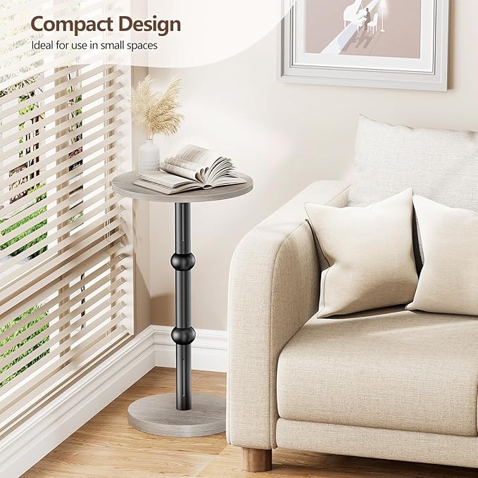 Drink Table, Small Round Side Table for Small Spaces, Modern Accent Round End Tables with Metal Leg, Thickened Wood Pedestal Coffee Tables for Living Room, Bedroom, Narrow Corners,Sofa Couch