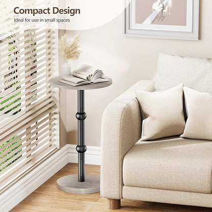 Drink Table, Small Round Side Table for Small Spaces, Modern Accent Round End Tables with Metal Leg, Thickened Wood Pedestal Coffee Tables for Living Room, Bedroom, Narrow Corners,Sofa Couch