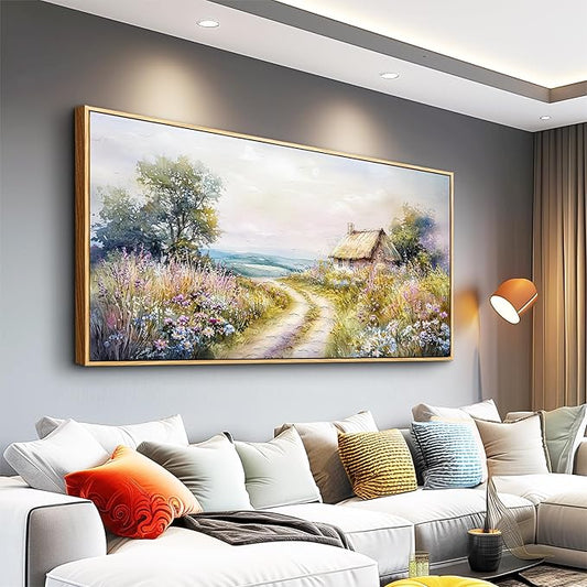 ZUITINGHUA Wood Framed Canvas Wall Art For Living Room Large Wall Decor For Office Bedroom Decoration Country Road Landscape Pictures Farmhouse Paintings Artwork Mural Aesthetic Home Decor 30x60 In