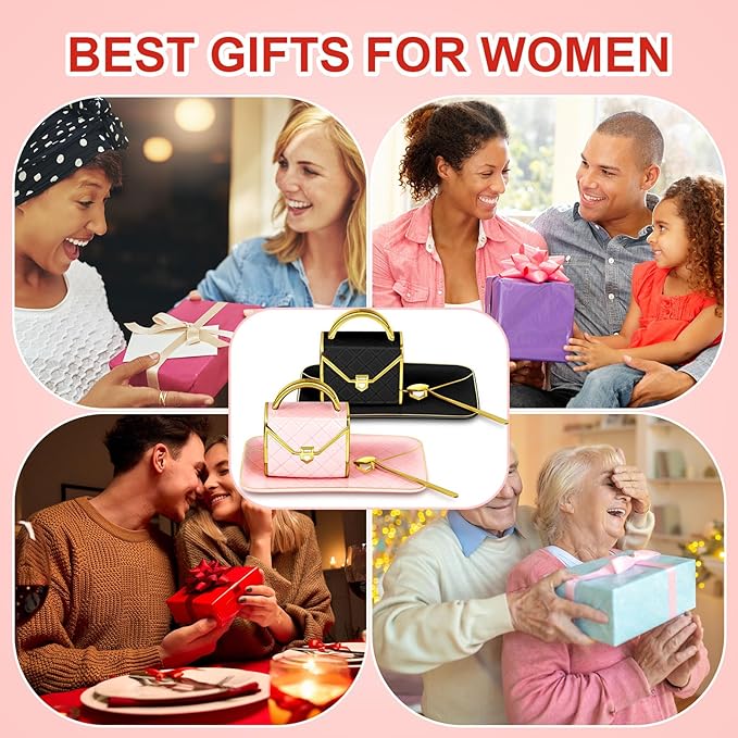 Zubebe 2 Sets Coffee Mug Elegant Handbag Shaped Cup Modern Ceramic Purse Mug with Spoon and Saucer, 10oz Cute Creative Tea Cup for Office Home Woman Girls Gift (Pink,Black)