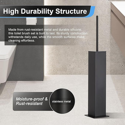 BVL Toilet Brush and Holder Set Black Stainless Steel 304 Square Freestanding Toilet Brush for Bathroom
