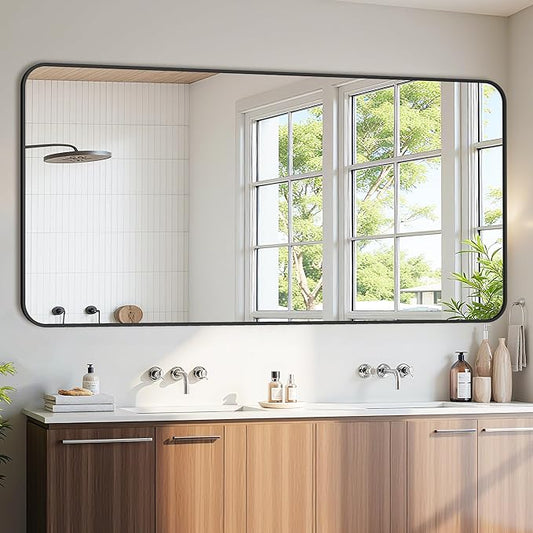 Bathroom Mirror 72" x 36", Large Rectangle Wall Mirror, Black Metal Frame Wall Mounted Mirrors for Bathroom, Vanity, Bedroom, Entryway Decor(Horizontal/Vertical)