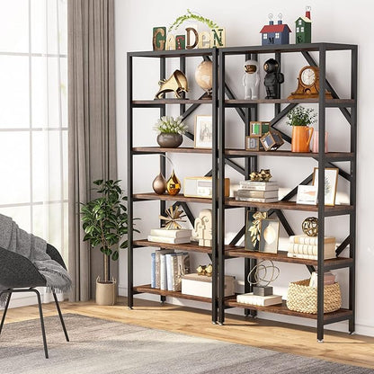 Tribesigns 71 Inch Industrial Bookshelf, 6 Shelf Etagere Bookcase, Free Standing Open Book Shelves Storage Display Shelf, Wood Shelving Units Organizer Rack for Bedroom Home Office Living Room