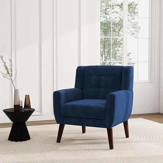 UIXE Accent Chair, Velvet Upholstered Armchair for Living Room, Modern Club Arm Chairs Comfy Single Sofa Button Tufted Bedroom Reading Seat - Royal Blue, Set of 1