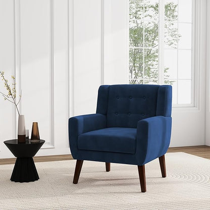 UIXE Accent Chair, Velvet Upholstered Armchair for Living Room, Modern Club Arm Chairs Comfy Single Sofa Button Tufted Bedroom Reading Seat - Royal Blue, Set of 1