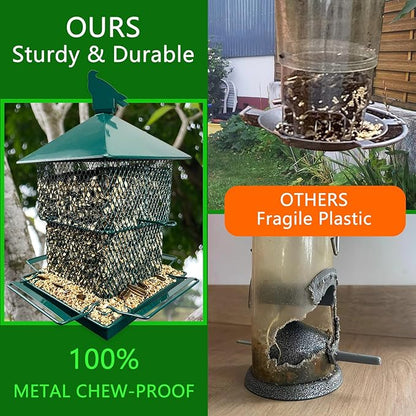 Bird Feeders for Outdoors, 6.5lb Large Capacity, Heavy Duty Metal Bird Feeder, Supports Cardinal, Finch, Blue Jay and Wild Birds(Green)