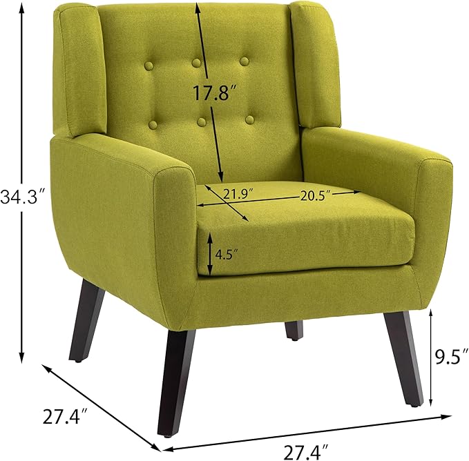 UIXE Accent Chair, Modern Upholstered Armchair in Fabric for Living Room, Comfy Club Arm Chairs Single Sofa Button Tufted Bedroom Reading Seat - Green