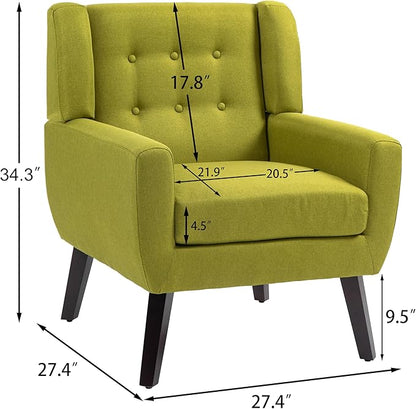 UIXE Accent Chair, Modern Upholstered Armchair in Fabric for Living Room, Comfy Club Arm Chairs Single Sofa Button Tufted Bedroom Reading Seat - Green