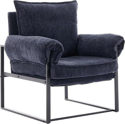 YISHENG Accent Chair with 6-Angle Adjustable Backrest, Chenille Fabric Living Room Chair Upholstered Lounge Chair, Modern Chair Cozy Reclining Chair for Reading Room, 1PC Dark Blue