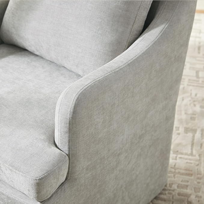 VKNOW Upholstered Dining Chairs Set of 2, Modern Kitchen Chairs Dinner Chairs with 4 Casters, Linen Armchair for Bedroom Reading Room Living Room, Light Grey