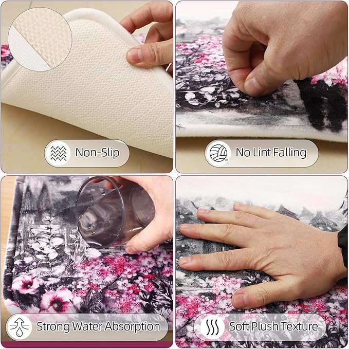 Bathroom Accessories Set with Shower Curtain Bath Rugs Pink Paris Bathroom Accessories with Trash Can, Shower Curtain Set,Bath Rugs for Home Decor