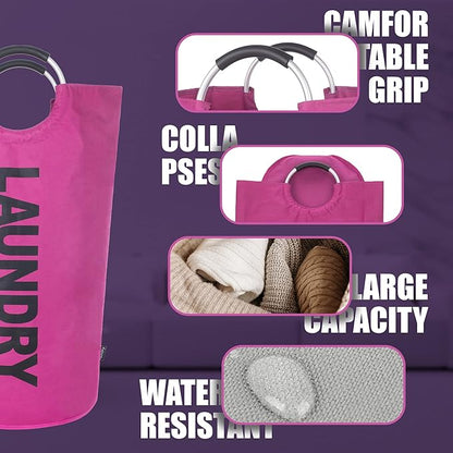 Caroeas 95L Pro Large Laundry Basket (13 Colors), Waterproof Laundry Hamper, Laundry Bag with Padded Handles, Clothes Hamper Stands Up Well, Collapsible Laundry Basket Easy Storage(Purple)