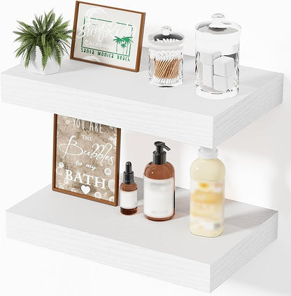 White Shelves for Wall Floating Shelves Bathroom, Bedroom and Living Room, Wall Shelves & Book Shelf for Room, Hanging Shelf, Modern Wooden Mounted Floating Shelf, 12x7x1.5 in, Set of 2