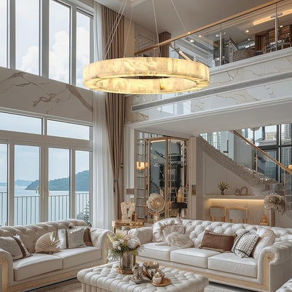 Alabaster Round Chandelier, D30in Modern Marble Dining Room Chandeliers, White Foyer Chandelier for Dining Room Light Fixture, Living Room, Bedroom Lights, Foyer, Kitchen