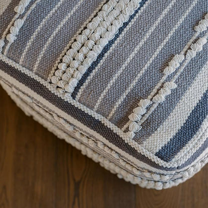 Pouf Ottoman, Square Hand Woven Loop and Striped Ottoman Pouf for Living Room or Bedroom, Floor Chair, Foot Rest or Decorative Home Decor