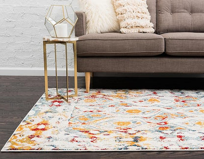 Unique Loom Rosso Collection Vintage, Geometric, Bohemian, Traditional, Distressed, Southwestern Area Rug, 4' 0" x 6' 0", Multi/Ivory