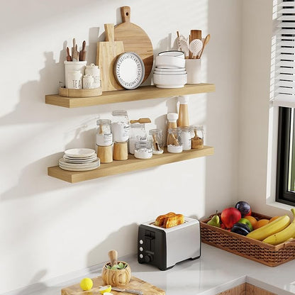 36 Inch Floating Shelves, 8 Inch Deep Floating Shelves for Wall, Hanging Shelf with Invisible Brackets, Deep Shelves for Bathroom, Bedroom, Living Room, Oak, Set of 2
