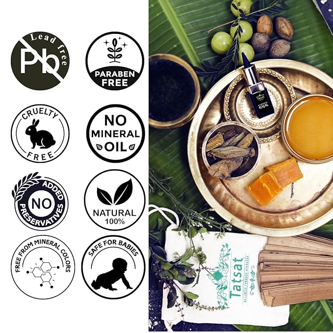 Tatsat Ayurvedic Herbal Kajal | Natural, Lead-Free & Chemical-Free Eye Care | Soothing Formula for Everyday Use | Safe for All Skin Types | Made with Triphala, Chakshushya Herbs, Castor Oil etc