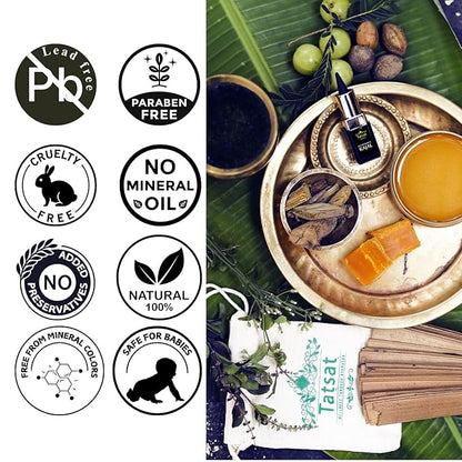 Tatsat Ayurvedic Herbal Kajal | Natural, Lead-Free & Chemical-Free Eye Care | Soothing Formula for Everyday Use | Safe for All Skin Types | Made with Triphala, Chakshushya Herbs, Castor Oil etc