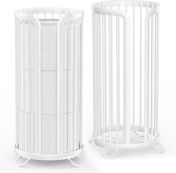 Toilet Paper Holder Stand, Freestanding Toilet Tissue Organizer, Minimalistic Storage Solution, Reserve Mega Rolls,Modern -2PACK White
