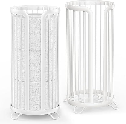 Toilet Paper Holder Stand, Freestanding Toilet Tissue Organizer, Minimalistic Storage Solution, Reserve Mega Rolls,Modern -2PACK White