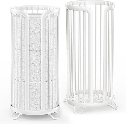 Toilet Paper Holder Stand, Freestanding Toilet Tissue Organizer, Minimalistic Storage Solution, Reserve Mega Rolls,Modern -2PACK White