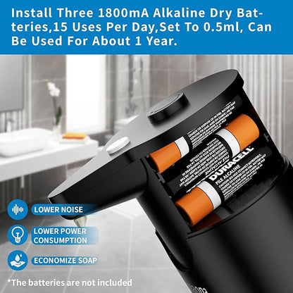 Automatic Soap Dispenser Touchless, Hands-Free, Multi Adjustable Volume, Long Battery Life, Compatible with Thick & Thin Dish/Hand Soap for Bathroom and Kitchen, Easy for Toddlers, Black