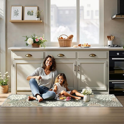 Area Rug 2x6 Brown White Washable Entry Rug Multicolored Tropical Botanical Modern Floral Indoor Kitchen Door Mat Entrance Carpet Non Slip for Bedroom Living Room, Porch