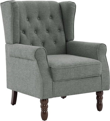 UIXE High Back Accent Chair, Fabric Upholstered Armchair for Living Room, Retro Wingback Arm Chair Comfy Single Sofa Bedroom Reading Seat with Solid Wooden Legs - Gray