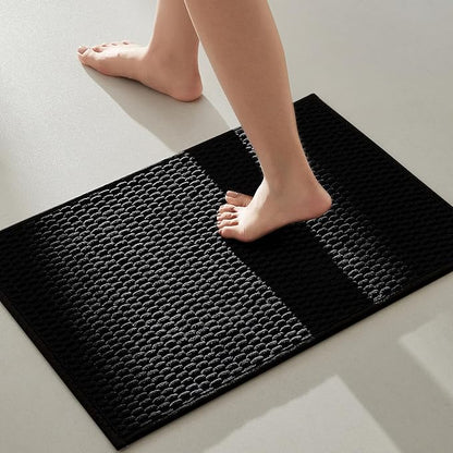 Black Bathroom Rugs Non Slip Washable, Super Absorbent Thin Bath Mat Small Quick Dry Low Pile Bathroom Rug, Black 16''x24''