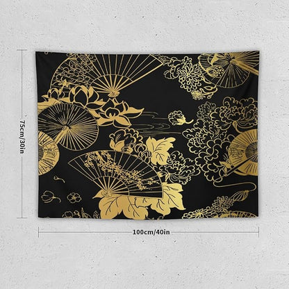 HZOHNAGO Japanese Tapestry Gold Flowers Umbrella Fan Pattern Printed Wall Tapestry Painting Wall Hanging for Bedroom Living Room Dorm 40" W x 30" H