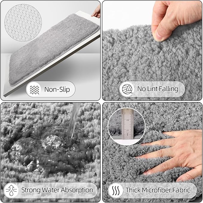 Bathroom Accessory Set–Bathroom Set with Shower Curtain and Rugs, No Slip Bathroom Rugs Super Absorbent, Grey Ombre Waterproof Shower Curtain with Hooks, Gray Bathroom Sets Complete for Home