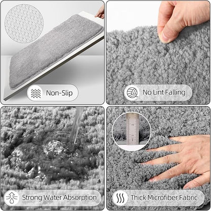 Bathroom Accessory Set–Bathroom Set with Shower Curtain and Rugs, No Slip Bathroom Rugs Super Absorbent, Grey Ombre Waterproof Shower Curtain with Hooks, Gray Bathroom Sets Complete for Home