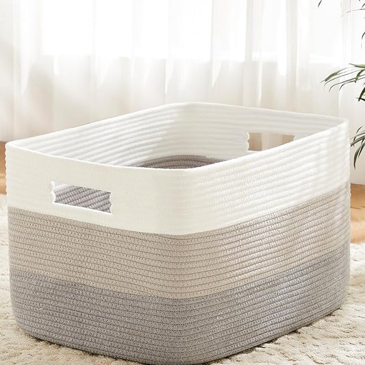 Blanket Basket,Rectangle Woven Baskets for Storage,100L Laundry Basket for Decorative Nursery Blanket,Toys,Dirty Clothes and Magazine in Shelves,Baby Room,and Living Room