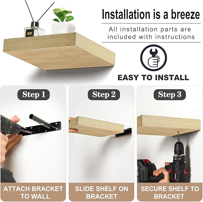 Sorbus Square Floating Shelf for Wall - 4 Small Shelves with Invisible Mounting Brackets for Living Room Decor, Bedroom, Bathroom Decor, Home & Kitchen - 9" Wall Shelf to Display Photos Trophies