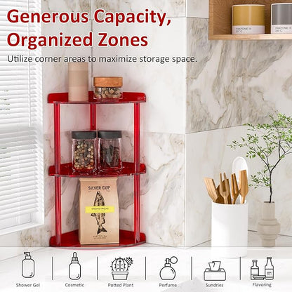 3 Tier Countertop Corner Organizer Shelf 7x7x15.7 Inch, Red Countertop Acrylic Bathroom Corner Shelf, Vanity Storage Organizer for Cosmetics, Toiletries