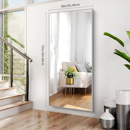 36x72inch Bathroom Mirror, Silver Rectangle Mirror with Thin Metal Frame, Large Rectangular Wall Mirrors for Bathroom, Living Roomm, Hair Salon, Big Farmehouse Mirror Hang Horizontal/Vertical