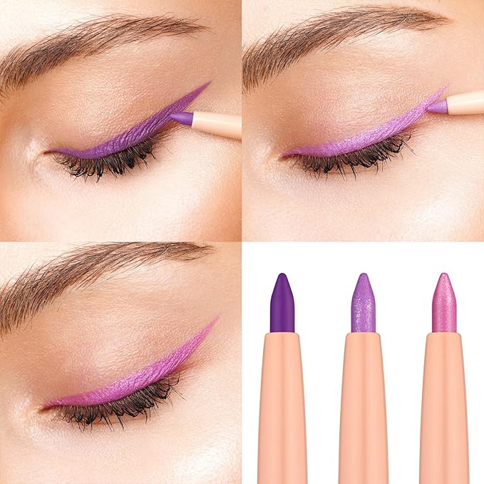 Oulac Waterproof Eyeliner Pencil Set - Smooth and Creamy, Retractable Eye Makeup for Precision Application, Vegan & Cruelty-Free, 08 Well-dressed+09 Sweet Taro+LL09 Lilac Love Pink