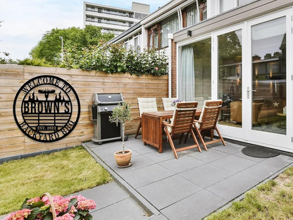 Personalized BBQ Grill Name Sign Custom Grill Sign Outdoor Kitchen Decor Grill Gifts for Dad Backyard BBQ Metal Sign BBQ Grill Sign Barbecue Outdoor Man Cave Decor