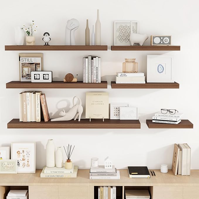 36 Inch Floating Shelves, 36"x9.25"x1.5" Inch Deep Floating Shelves for Wall, Wooden Shelves for Bathroom, Bedroom, Living Room, Walnut, 2 Pieces