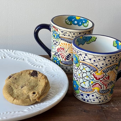 Encantada Handmade Hand-Painted Authentic Mexican Pottery Mugs (Multi Blue Green)