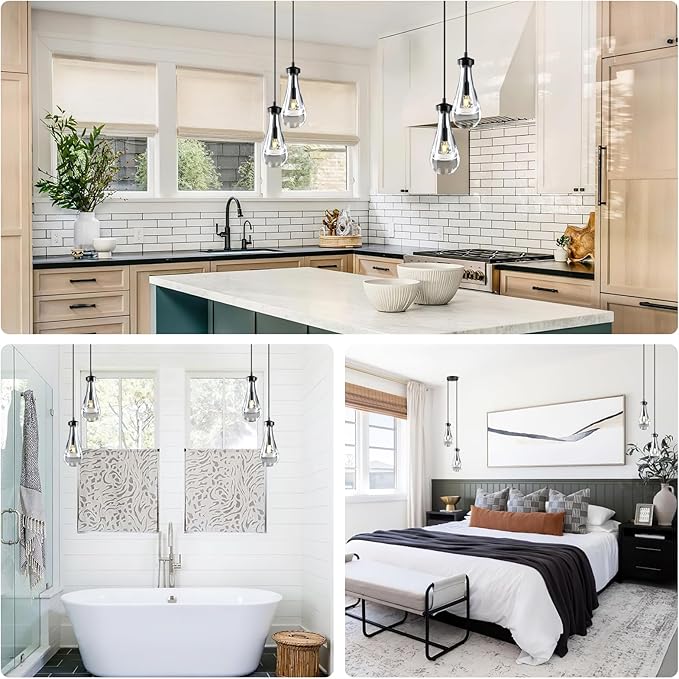 Black Raindrop Pendant Lights Kitchen Island, Bronze 2-Light Cluster Pendant Light for Dining Room, Dimmable Hanging Pendant Lighting Bedroom Light Fixture Ceiling Chandelier for Foyer