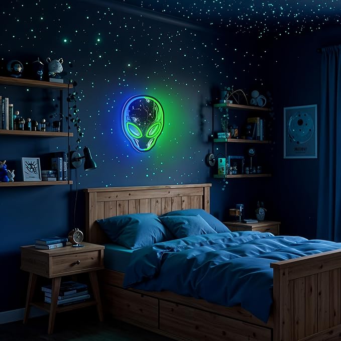 zidoni Alien Neon Sign,Dimmable Alien LED Neon Signs for Wall Decor Bedroom Game Room Man Cave Party Decor, LED Light Sign Gifts for Teen Boy Room