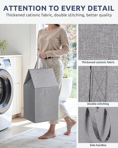 SOLEDI Freestanding Strong Transformable Laundry Hamper, Dual-Function Design, Large Collapsible Laundry Basket with Extended Handles, Easy to Carry, Clothes hamper for laundry（75L,Grey）