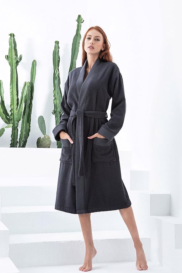 Organic Turkish Cotton Terry Hooded Kimono Bathrobe, Robe for Women