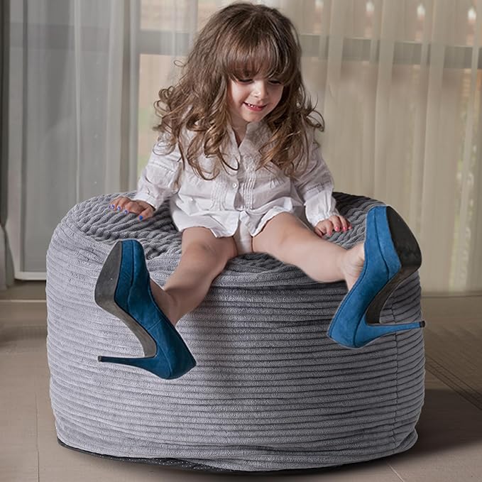 Dual-Size Corduroy Footrest with Hidden Zipper – Ergonomic Memory Foam Ottoman Poufs for Office Desks, Couches & Delicate Floors, Dark Gray 20"x 15"