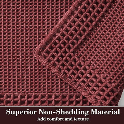 RESARE Waffle Bath Mat for Bathroom, Super Absorbent Bathroom Rugs Non Slip Machine Washable, Ultra Soft Quick Dry Boho Bath Rugs with Tassels for Floor, Upgraded Bordered Design, 17"x24" Dark Red