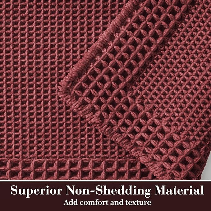 RESARE Waffle Bath Mat for Bathroom, Super Absorbent Bathroom Rugs Non Slip Machine Washable, Ultra Soft Quick Dry Boho Bath Rugs with Tassels for Floor, Upgraded Bordered Design, 24"x36" Dark Red